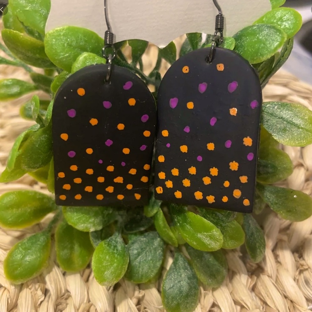 Purple black orange polymer clay Halloween earrings